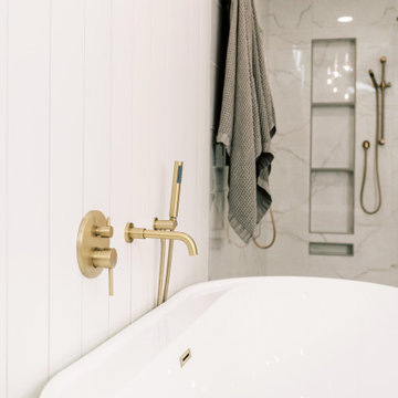 Warm Modern Primary Bathroom Remodel in Olathe