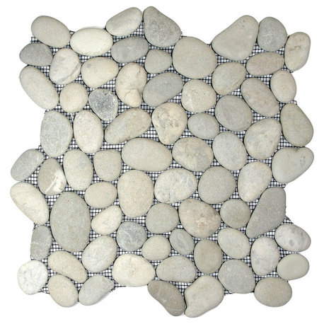 Bali Cloud Pebble Tile, 12x12 Mesh Backed, Natural River Stone for Shower & More