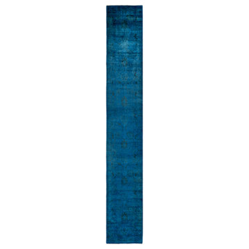Modern, One-of-a-Kind Hand-Knotted Area Rug Blue, 2' 6" x 16' 4"