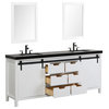 Eviva Dallas 84" White Barn Door Bathroom Vanity With Black Granite Top