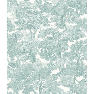 Chesapeake by Brewster 3115-12545 Spinney Teal Toile Wallpaper