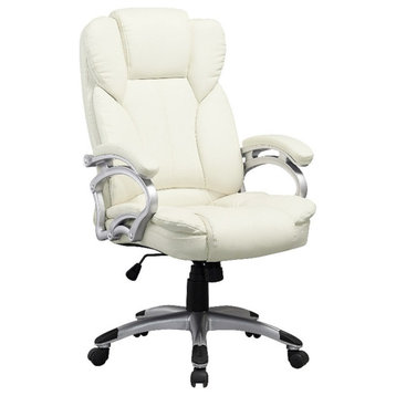 CorLiving Leon White Faux Leather Upholstered and Padded Executive Office Chair