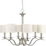 Progress Lighting - Inspire 6-Light Chandelier, Brushed Nickel - Brushed Nickel six-light chandelier provides a welcoming silhouette in any home. Unique off-white linen shades encompass an inner glass globe. The rich, layering effect creates a dreamy look that is both elegant and modern. Offered as a complete collection, the Invite styling can be carried throughout your home or as a focal style in a special room.