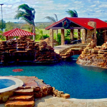 Patio With Custom Pool, Massive Waterfalls with Fire Features