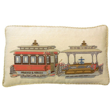 San Francisco Cable Car Petit Point Pillow, Presidio and Ferries