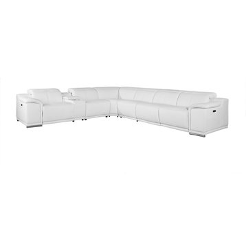 Frederico Genuine Italian Leather 7-Piece 1 Console 4-Power Reclining Sectional, White