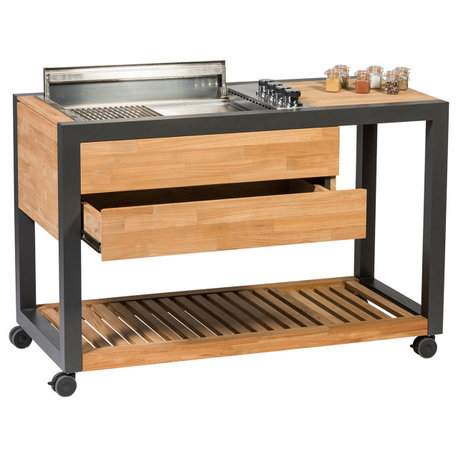 INDU+ Teak 4-Burner Gas Grill Island Outdoor Kitchen