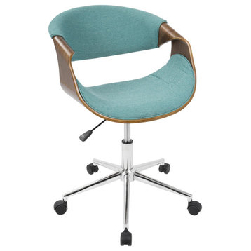 Curvo Mid-Century Modern Office Chair, Walnut/Teal