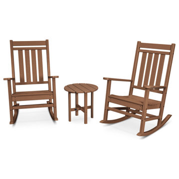 Polywood Estate 3-Piece Porch Rocking Chair Set, Teak