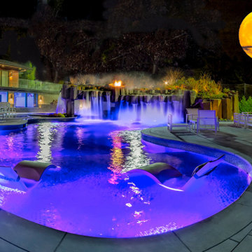 Alpine New Jersey Glass Tile Swimming Pool with Grotto and Waterfalls