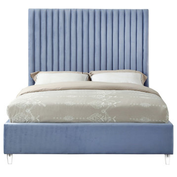 Candace Velvet Upholstered Bed, Sky Blue, King