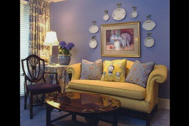 Inspiration for a mid-sized timeless carpeted bedroom remodel in Portland with blue walls