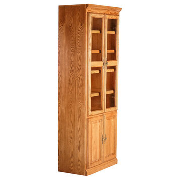 Traditional Oak Bookcase With Doors, Honey Oak, 84h