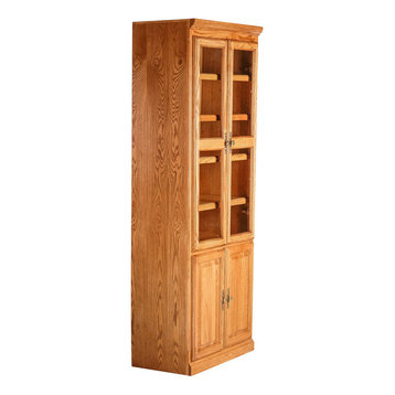 Traditional Oak Bookcase With Doors, Merlot Oak, 72h
