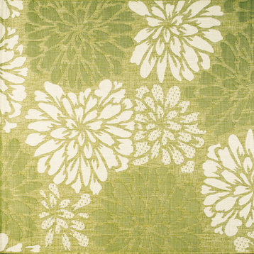 Zinnia Modern Floral Textured Weave Indoor/Outdoor, Green/Cream, 5' Square