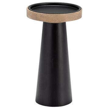 Wood, 9" Flat Candle Holder Stand, Black/Natural