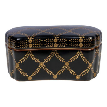 Beautiful Black and Gold Rectangular Porcelain Box