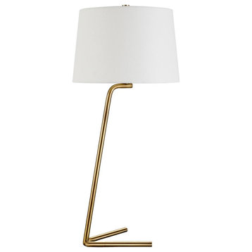 Markos 28.5 Tall Tilted Table Lamp with Fabric Shade in Brushed Brass/White