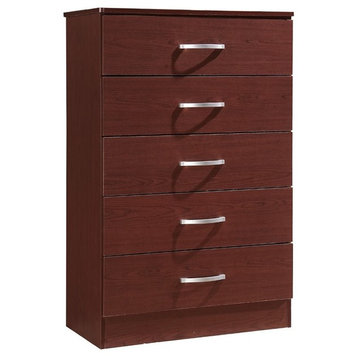 Hodedah Five Drawer Contemporary Wooden Chest in Mahogany Finish
