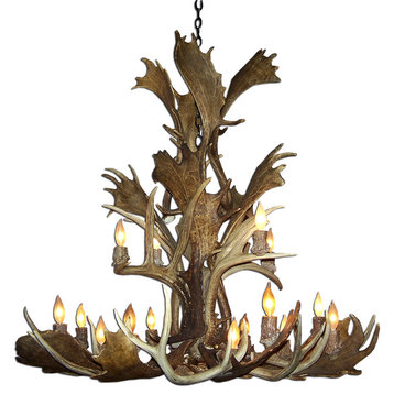 Real Shed Antler Fallow/Mule Deer Chandelier, With Parchment Shades