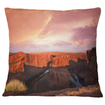 Horse Shoe Bend Under Cloudy Sky Landscape Printed Throw Pillow, 18"x18"