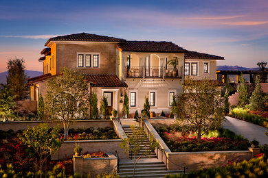 Beige two-story mixed siding exterior home photo in San Diego
