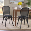 Cano Beech Wood and Rattan Dining Chair With Faux Leather Cushion, Set of 2, Black/Black