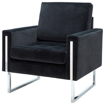 Velvet Club Accent Chair with Mental Legs, Black