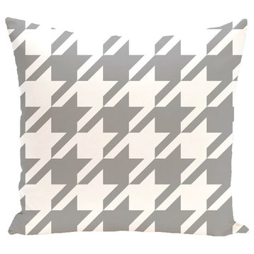 Houndstooth Geometric Print Outdoor Pillow, Classic Gray, 20"x20"