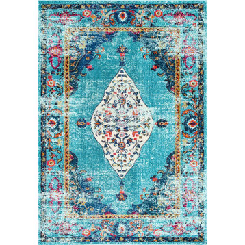 Nuloom Iris Fading Oriental Medallion Area Rug, Aqua 5'3"x7'7"