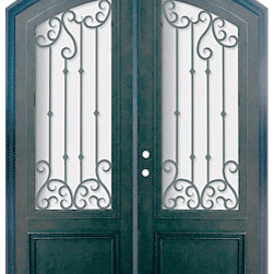 Valencia 72x96 Arch Top Forged Iron Double Door 3/4 Lite Steel - Front Doors