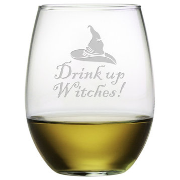"Drink Up Witches!" Stemless Wine Glasses, Set of 4