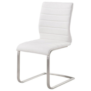 2 Pack Dining Chair, Slender Base With PU Leather Seat and Curved Backrest, White