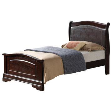 Louis Philippe Upholstered Twin Panel Bed, Cappuccino