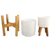 Set Of 2 10' & 8"  Illuminati  Ceramic Planter On Wood Stand,Ivory