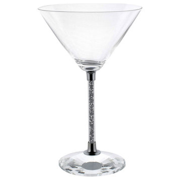 Sparkles Home Martini Glasses with Crystal-Filled Stems - Set of 6 - Charcoal