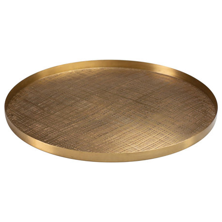 Plaid Etched Tray, Antique Brass