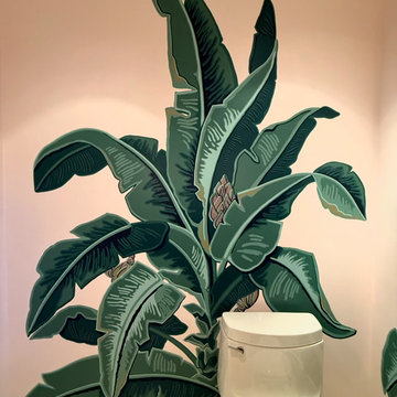 Tropical Banana Leaf Powder Room Mural