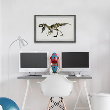 "Angry T-Rex Skeleton" Framed Painting Print
