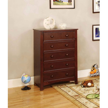 Transitional Dresser, Vertical Design With 5 Storage Drawers, Cherry Finish