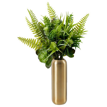 Serene Spaces Living DIY Vase Kit: Succulent Bouquet & Gold Metal Vase