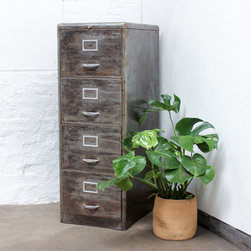 Maurizio Reclaimed Stripped & Distressed Vintage 1950s Steel 4 Drawer Cabinet - Decorative Chests & Cabinets