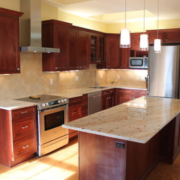 Transitional Cherry wood kitchen in Boston