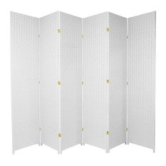 7' Tall Woven Fiber Room Divider, White, 6 Panel