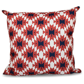 Jodhpur Kilim 2, Geometric Outdoor Pillow, Coral, 18"x18"