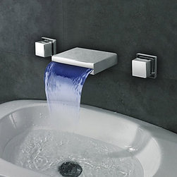 Widespread Wall Mount Waterfall 3 Colors LED Bathroom Sink Faucet T8041 - Bathroom Sink Faucets