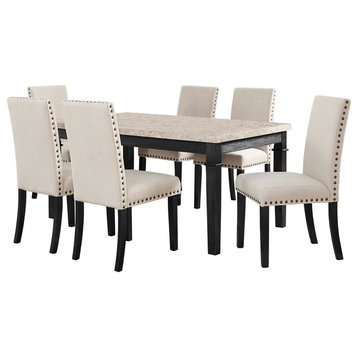 Bradley 7-Piece Dining Set Table and 6 Upholstered Side Chairs