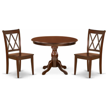 3 Pc Dining Set, Mahogany Table, 2 Mahogany Wooden Dining Chairs, Double X-Back