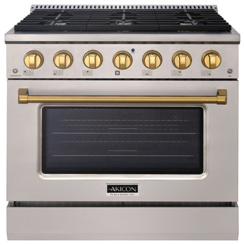 36" Slide-in Freestanding Gas Range & 5.2 Cu. Ft. Oven,6 Burners.Stainless Steel, Stainless Steel & Gold, 36"
