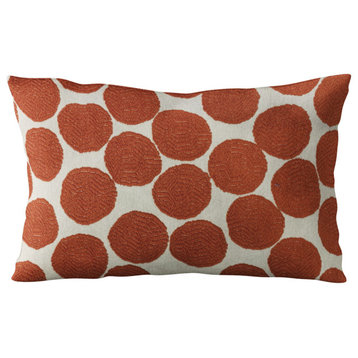 Plutus Red Beige Tomato Dot Luxury Throw Pillow, 16"x16"
